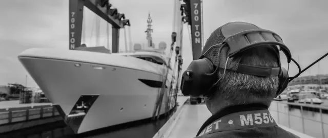 Inspection under way alongside a yacht at the yard